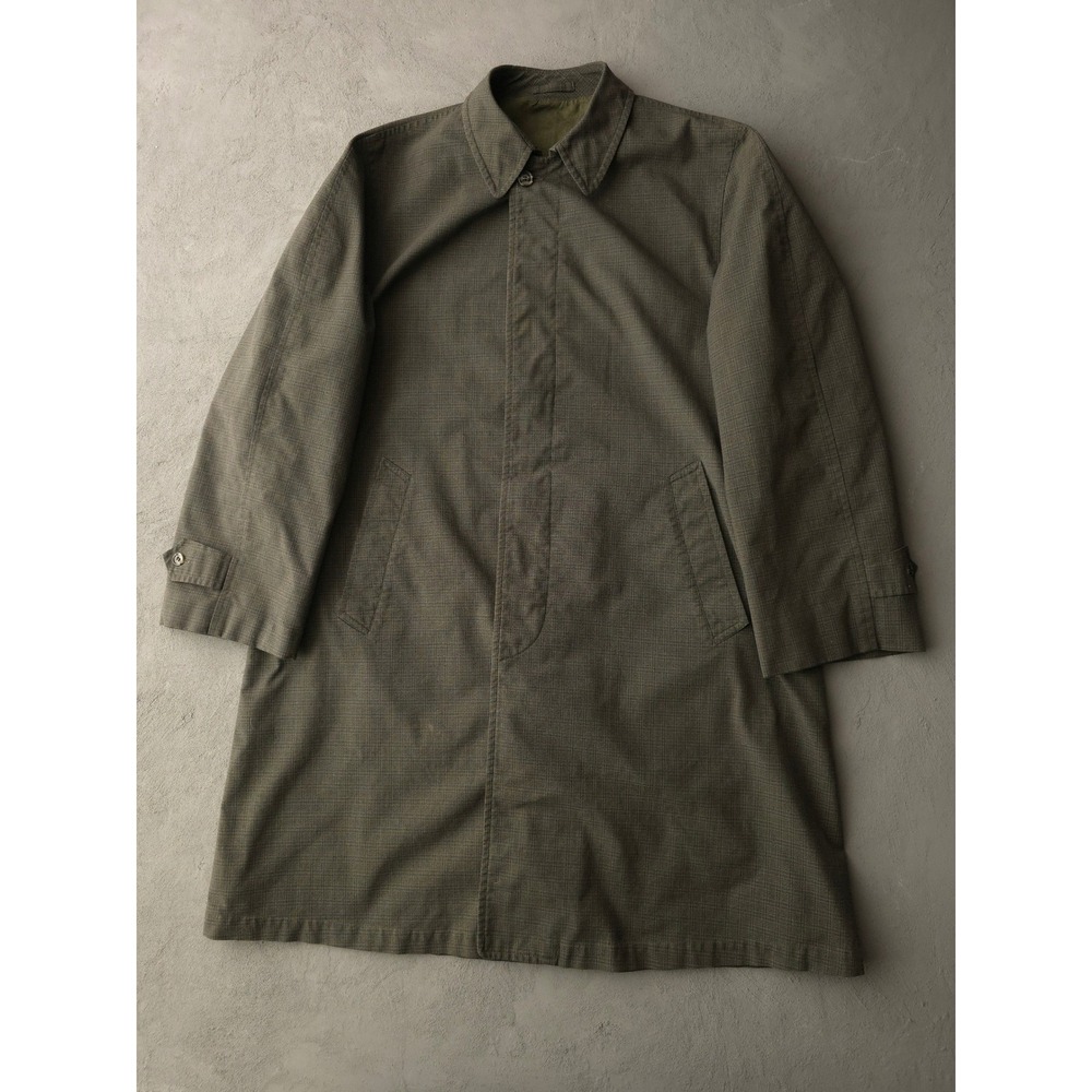 Vintage 1960s Kelly Olive Green Overcoat Size L All Cotton Plaid Car Coat